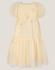 Leila Floral Embellished Party Dress, Yellow (LEMON), large