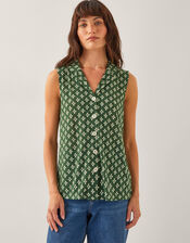 Daisey Geometric Sleeveless Top, Green (KHAKI), large