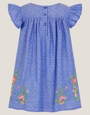 Baby Fairy Embroidered Frill-Sleeve Dress, Blue (BLUE), large