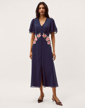 Coraline Floral Embroidered Midi Dress, Blue (NAVY), large