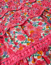 Floral Broderie Puff Sleeve Dress, Pink (PINK), large