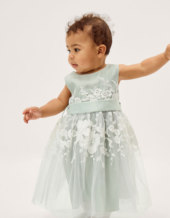 Baby Felicity Embroidered Floral Dress, Green (SAGE), large
