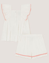 Baby Mermaid Embroidered Top & Shorts, Ivory (IVORY), large