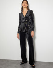 Fable V-Neck Spot Velvet Top, Black (BLACK), large