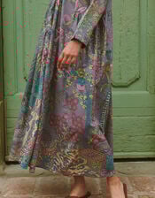 One Hundred Stars Boho Garden Print Midi Dress, Grey (GREY), large