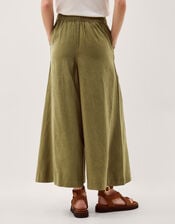 Maisie Linen Blend Cropped Wide Leg Trousers, Green (KHAKI), large