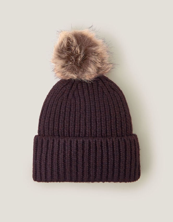 Dede Faux Fur Bobble Beanie Hat, Brown (CHOCOLATE), large