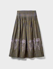 East Dilly Embroidered Gingham Print Midi Skirt, Multi (MULTI), large