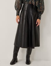 Marnie Faux Leather Midi Skirt, Black (BLACK), large