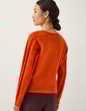 Enya Floral Cable Knit Cardigan, Orange (ORANGE), large