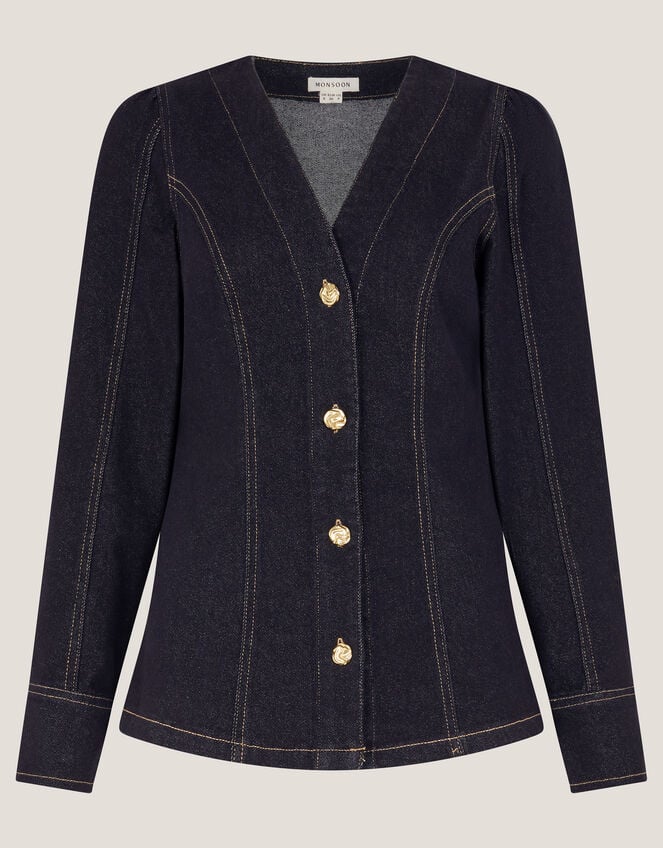 Teri Tailored Denim Shirt , Blue (INDIGO), large