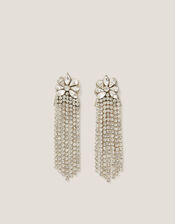 Floral Gem Tassel Drop Earrings, , large