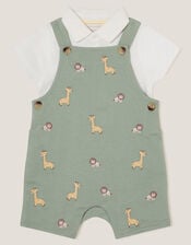 Newborn Giraffe Dungaree Set, Green (GREEN), large