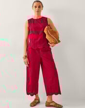 Orla Broderie Cropped Trousers, Red (RED), large