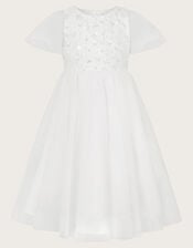 Bella Sequin Flower Communion Dress, White (WHITE), large