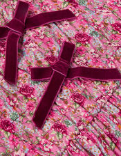 Floral Long Sleeve Bow Dress, Pink (PINK), large