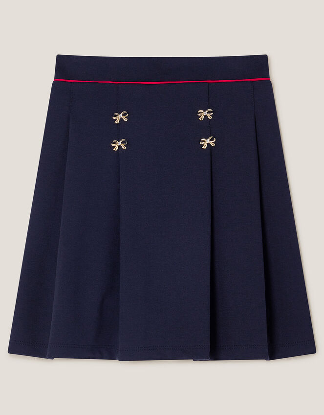 Bow Ponte Pleated Skirt, Blue (NAVY), large