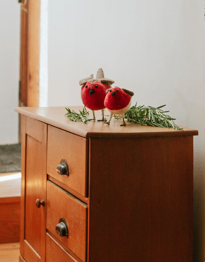 Fiona Walker Large Velvet Standing Christmas Robin, , large