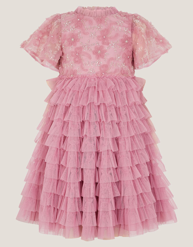 Shikha Floral Embellished Tiered Ruffle Dress, Pink (DUSKY PINK), large