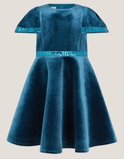 Viola Sequin Velvet Party Dress, Teal (TEAL), large