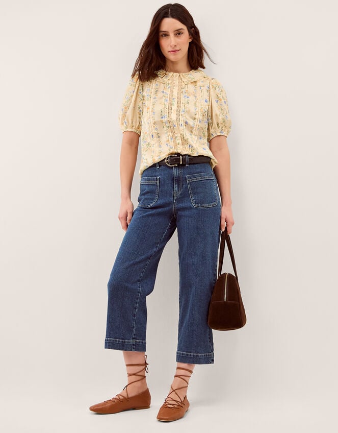 Naomi Puff Sleeve Floral Lace Blouse, Yellow (LEMON), large