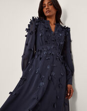 Gwen Appliqué Long Sleeve Midi Dress, Blue (NAVY), large