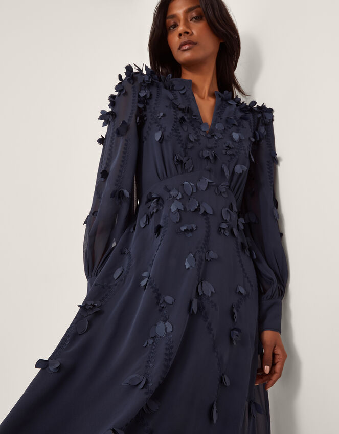 Gwen Appliqué Long Sleeve Midi Dress, Blue (NAVY), large