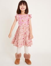 Floral Butterfly Short Sleeve Jersey Dress, Pink (PINK), large