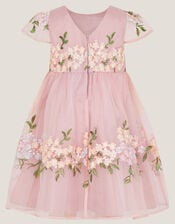 Baby Floral Embroidered Organza Party Dress, Pink (DUSKY PINK), large