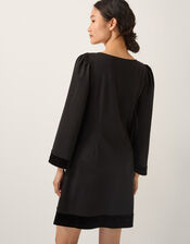 Blair Velvet Bow Long Sleeve Mini Dress, Black (BLACK), large