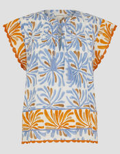 Cece Woodblock Print Top, Blue (BLUE), large