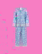 Dilli Grey Johari Floral Long Pyjamas Set, Blue (BLUE), large