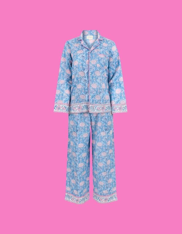 Dilli Grey Johari Floral Long Pyjamas Set, Blue (BLUE), large
