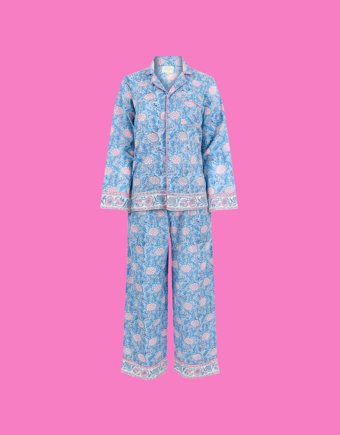 Dilli Grey Johari Floral Long Pyjamas Set, Blue (BLUE), large