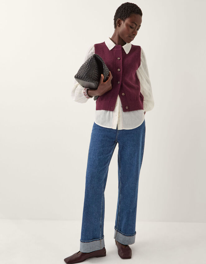 Brooke Button Knitted Vest, Red (BURGUNDY), large