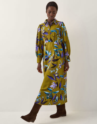 Sonya Floral Print Midi Dress, Green (KHAKI), large