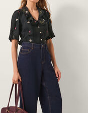 Elsie Floral Embroidered Shirt, Black (BLACK), large