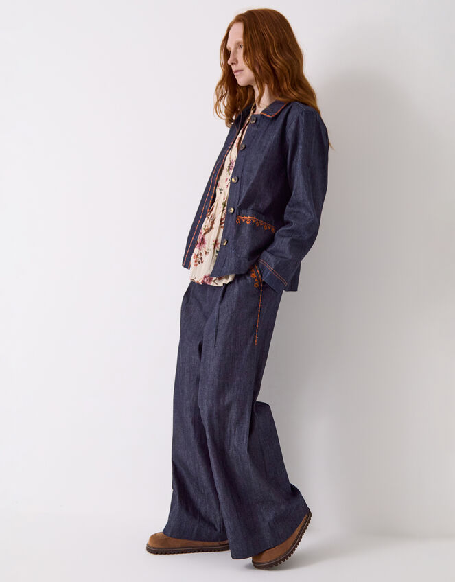 East Jayla Embroidered Denim Shirt Jacket, Blue (NAVY), large