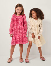 Frilly Floral Burnout Dress, Camel (BEIGE), large