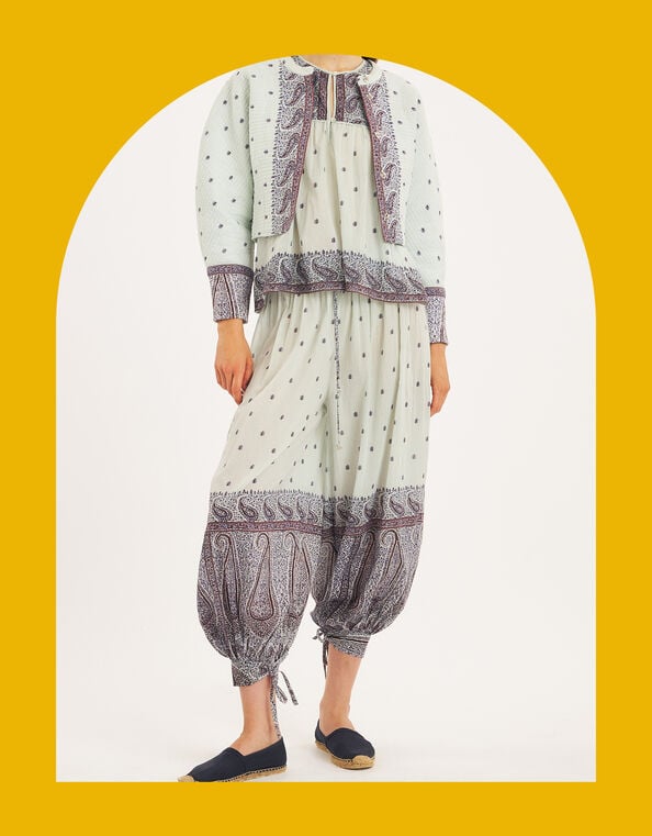 Antik Batik Johri Paisley Sarouel Trousers, Blue (AQUA), large