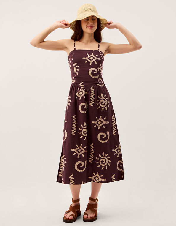 Mafalda Sun Print Bandeau Midi Dress, Brown (CHOCOLATE), large