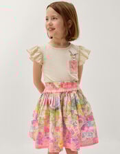 Bunny Print Cotton Skirt, Yellow (YELLOW), large