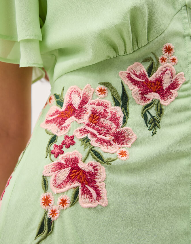 Coraline Floral Embroidered Midi Dress, Green (SAGE), large