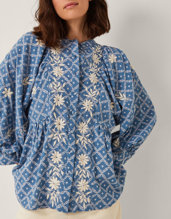 Deniz Print Embroidered Shirt, Blue (BLUE), large