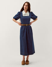 Lily Square Neck Denim Midi Dress, Blue (INDIGO), large