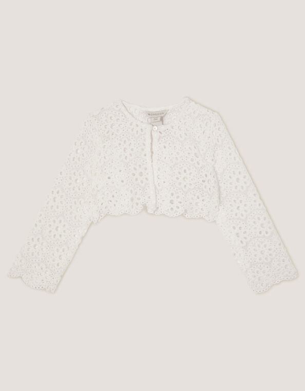 Baby Carmela Crochet Cardigan, Ivory (IVORY), large