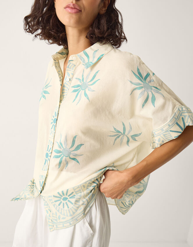 Tashie Sun Print Oversized Shirt, Blue (AQUA), large