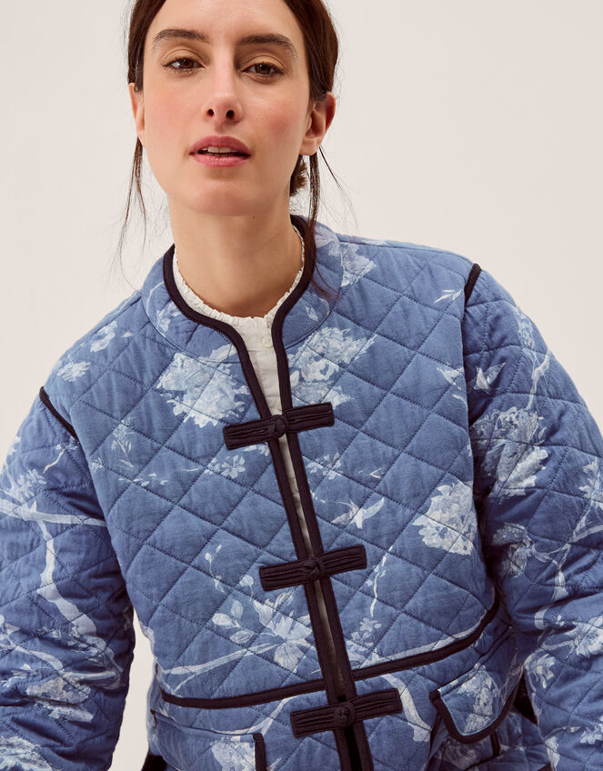 Jayda Print Jersey Quilted Jacket, Blue (BLUE), large