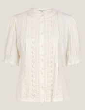 Lia Lace Puff-Sleeve Blouse, Ivory (IVORY), large