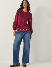 Mia Embroidered Corduroy Blouse, Red (CHERRY), large